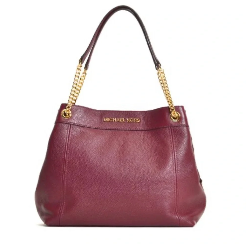 Michael Kors Jet Set Merlot Pebbled Leather Large Shoulder Bag Tote Chain Strap